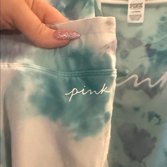 PINK Victoria's Secret Blue Tie-Dye Sweatshirt and jogger SET Size M/L EUC - Picture 4 of 6